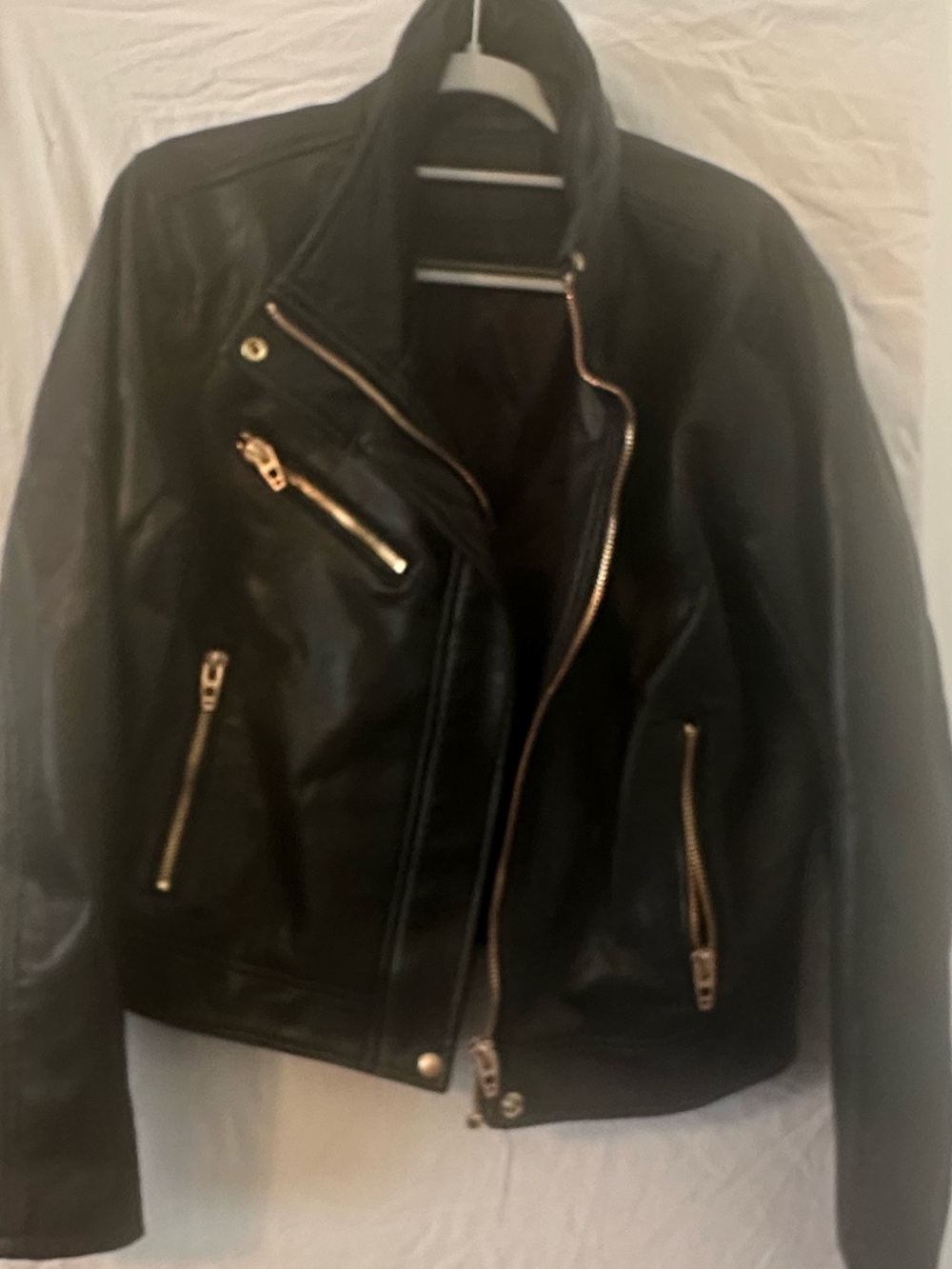 Blank NYC Black Leather Moto Jacket with Gold Zippers